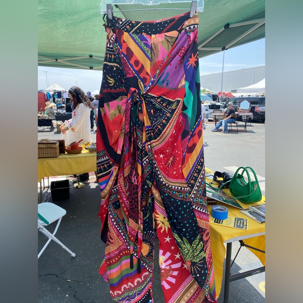 Farm Rio mix scarf wrap front tie pants